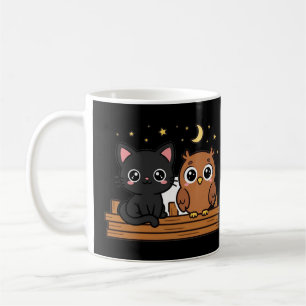 Café Caneca de Halloween Gato da Meia-Noite e Coruja