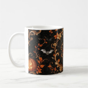 Café Caneca de Halloween gótica laranja, preta e dourad