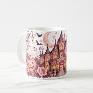 Café Caneca de Halloween Pink Haunted House Ghosts & Ro