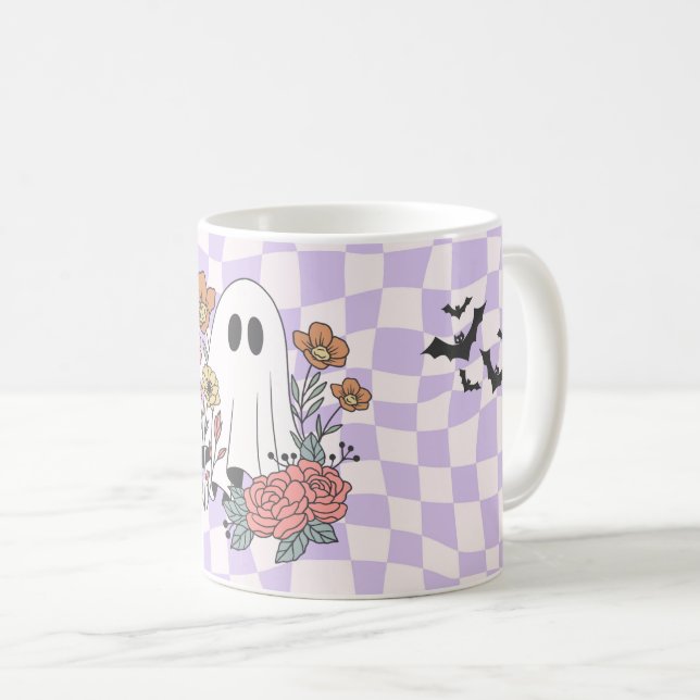 Café Caneca de Halloween Spooky - Abóbora, Espírito e D (Frente Esquerda)