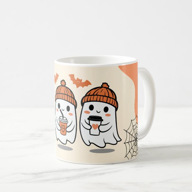Café Caneca de Halloween Spooky - Abóbora, Espírito e D (Frente Esquerda)