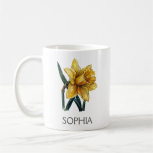 Café Caneca de Ilustração Botânica - Narciso Amarelo