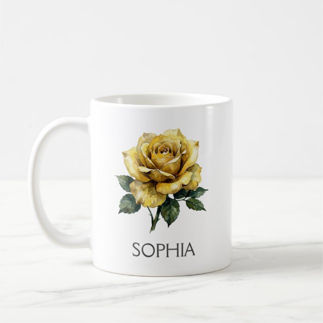 Café Caneca de Ilustração Botânica - Rosa Amarela (Esquerda)