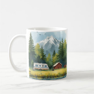 Café Caneca de Ilustração de Acampamento de Caravana Cê