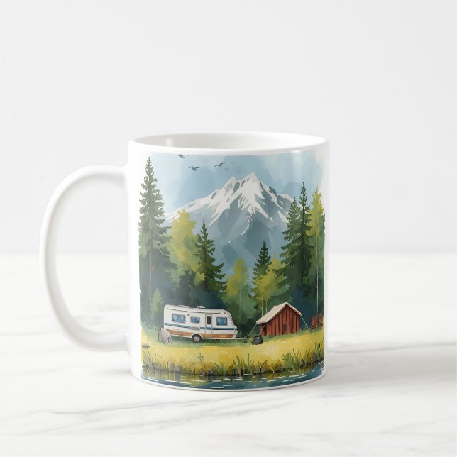 Café Caneca de Ilustração de Acampamento de Caravana Cê (Esquerda)