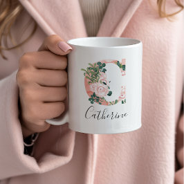 Café Caneca de Inicial de Aquarela Floral - C