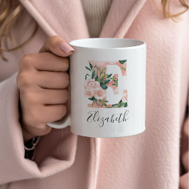 Café Caneca de Inicial de Aquarela Floral - E