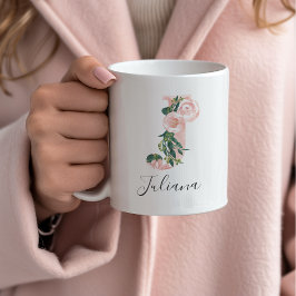 Café Caneca de Inicial de Aquarela Floral - J