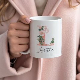 Café Caneca de Inicial de Aquarela Floral - L