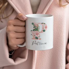 Café Caneca de Inicial de Aquarela Floral - P