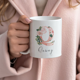 Café Caneca de Inicial de Aquarela Floral - Q