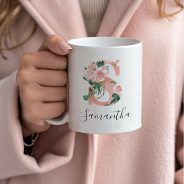 Café Caneca de Inicial de Aquarela Floral - S