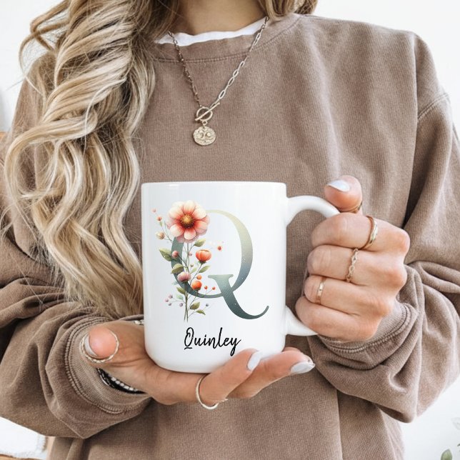 Café Caneca de Inicial de Flor Silvestre Personalizada  (wildflower mug, floral monogram mug, personalized flower mug, initial coffee mug for women,)