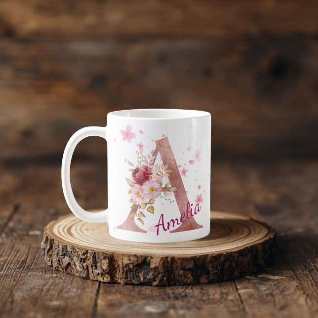 Café Caneca de Inicial Floral Personalizada - Letra A (Criador carregado)