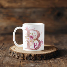Caneca de Inicial Floral Personalizada – Letra B