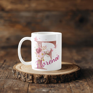 Café Caneca de Inicial Floral Personalizada – Letra F