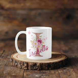 Café Caneca de Inicial Floral Personalizada – Letra I