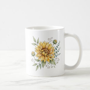 Café Caneca de jardim de aquarela de girassol de mel cu