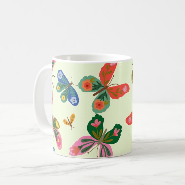 Café Caneca de Jardim de Borboletas Coloridas (Frente Esquerda)