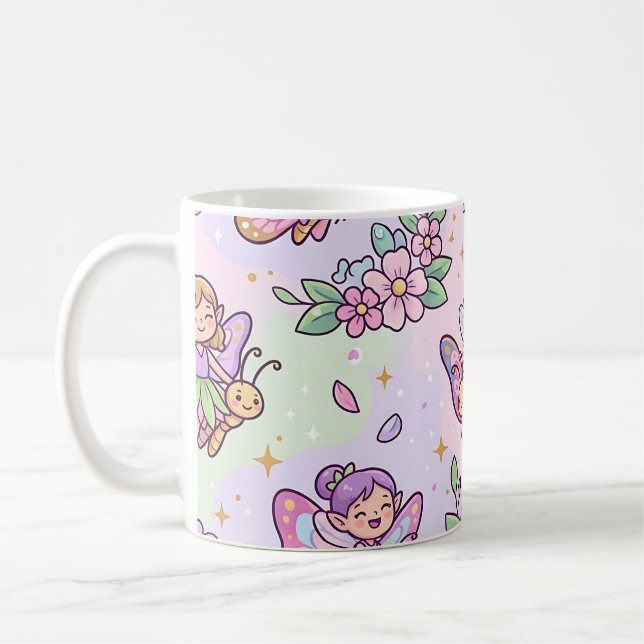 Café Caneca de Jardim de Borboletas Fada Pastel (Esquerda)