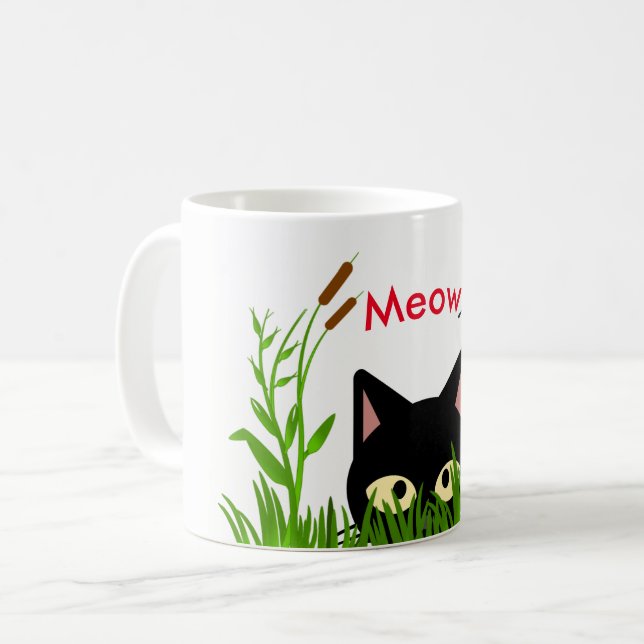 Café Caneca de Jardim de Borboletas Fofas com Gato Pret (Frente Esquerda)