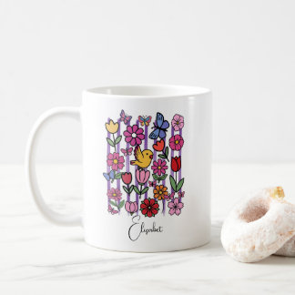 Café Caneca de Jardim de Primavera Fofo Flores Borbolet