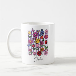 Café Caneca de Jardim de Primavera Fofo Flores Borbolet