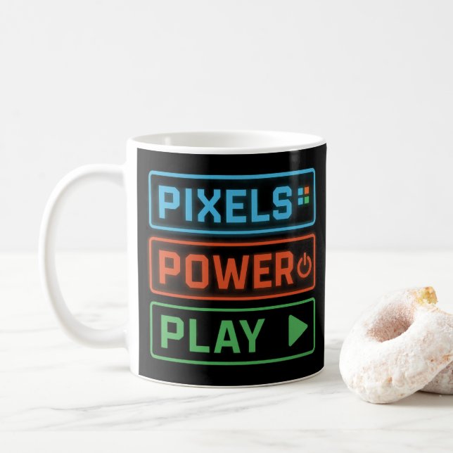 Café Caneca de Jogo – Pixels Power Play Neon Coffee Cup (Com Donut)