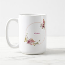 Caneca de Latte Borboleta Floral em Rosa Dourado –