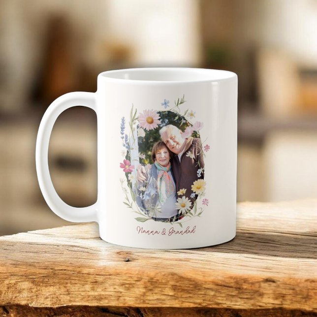 Café Caneca de Lembrança com Foto Floral para Avós (Criador carregado)