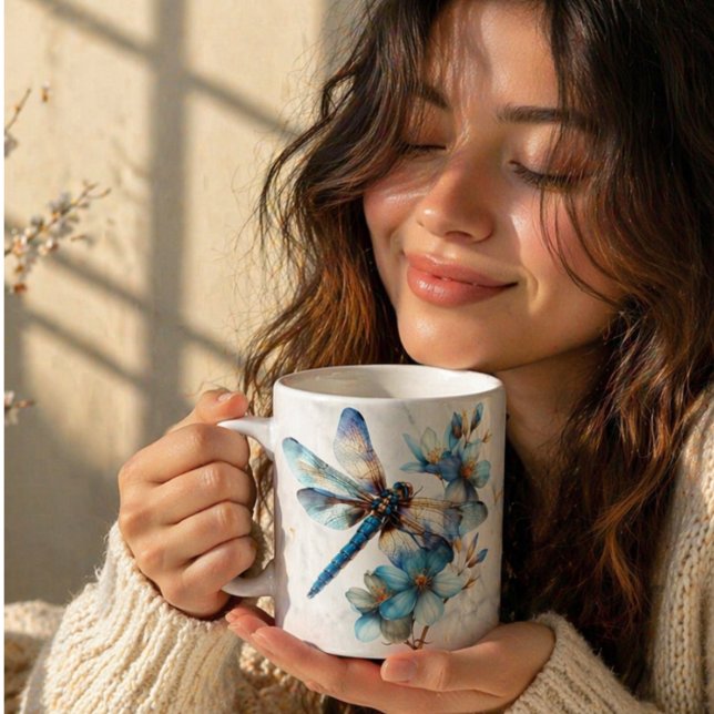 Café Caneca de Libélula Aquarela Personalizada (Criador carregado)