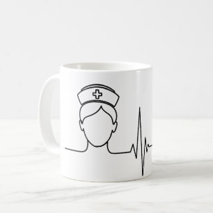 Café Caneca de Linha Arte Coração Batendo de Enfermeira