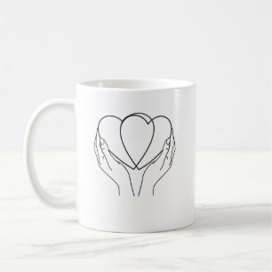 Café Caneca de Linha Artística Minimalista Corações e M