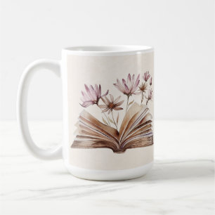 Café Caneca de Livro & Flor Vintage Presente com Text