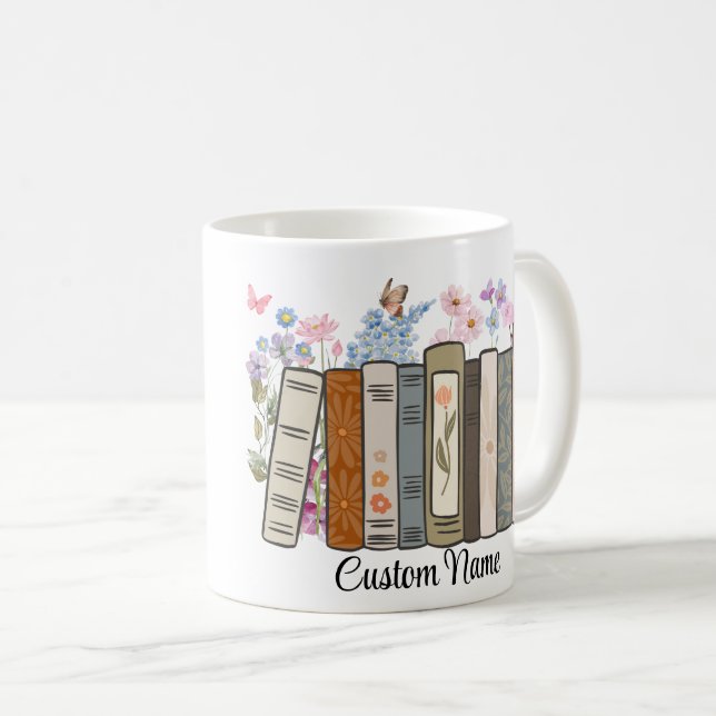 Café Caneca de Livros Florais Personalizada, Presente p (Frente Esquerda)