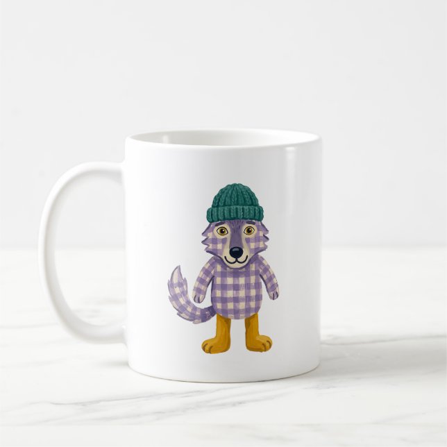 Café Caneca de Lobo Fofo com Touca de Tricô (Esquerda)