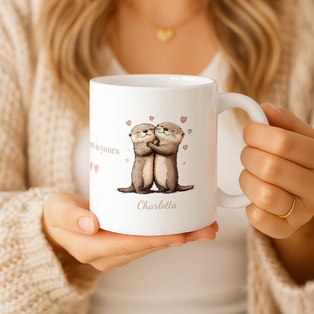 Café Caneca de Lontra Personalizada Meu Coração É Seu (Criador carregado)