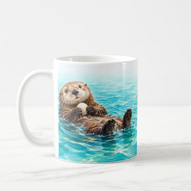 Café Caneca de Lontras Nadando (Esquerda)