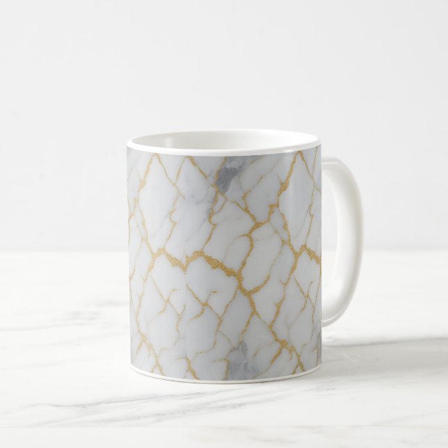 Café Caneca de Luxo | Mármore Branco e Veias Douradas (Frente Esquerda)