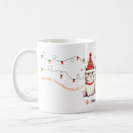 Café Caneca de Luzes de Natal de Gato Engraçado