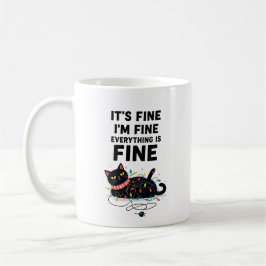 Café Caneca de Luzes de Natal de Gato Preto Engraçado