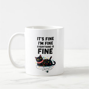 Café Caneca de Luzes de Natal de Gato Preto Engraçado