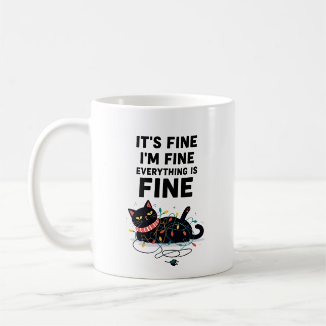 Café Caneca de Luzes de Natal de Gato Preto Engraçado (Esquerda)
