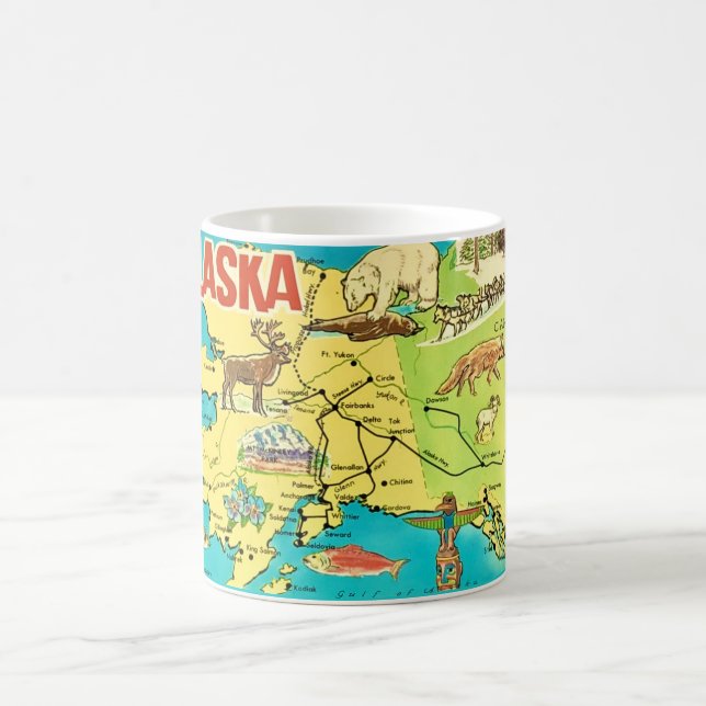 Café Caneca de Mapa Antigo do Alasca em Postcard (Centro)