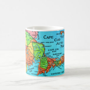 Café Caneca de Mapa de Cape Cod Colorido em Postcard