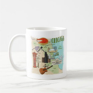 Café Caneca de Mapa Ilustrada de Chicago
