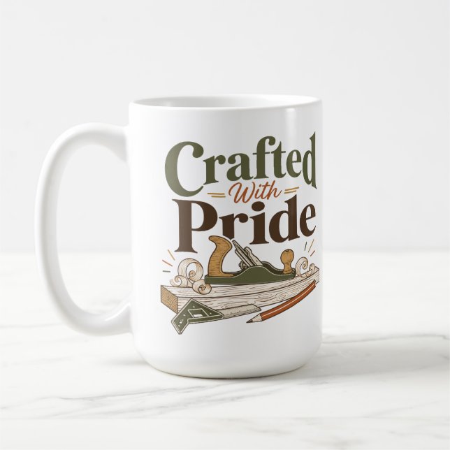 Café Caneca de Marcenaria Feita com Orgulho (Esquerda)