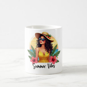 Café Caneca de Menina da Moda Vibes de Verão Tropical