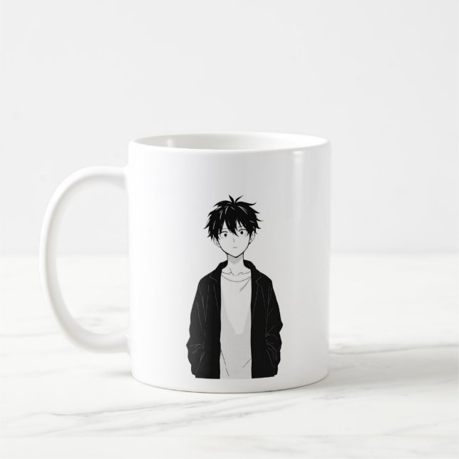 Café Caneca de Menino Anime Minimalista (Esquerda)