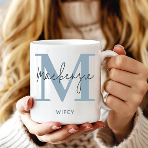Café Caneca de Monograma Azul Personalizada Presente de